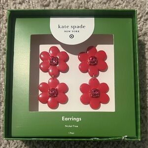 Kate Spade Coral Pink Flower Drop Earrings NWT Statement